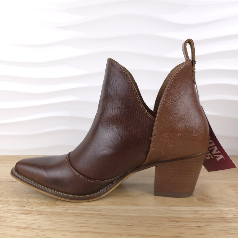 Nocona Micki Western‎ Ankle Boots Womens 7.5 Brunette Cowhide Snip Toe Booties - Picture 2 of 14
